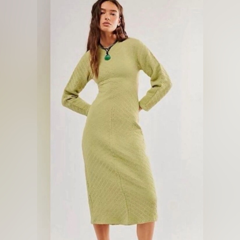 Free People Gabby Seamless Midi Dress in a dried aloe green color, size XS/S NWT